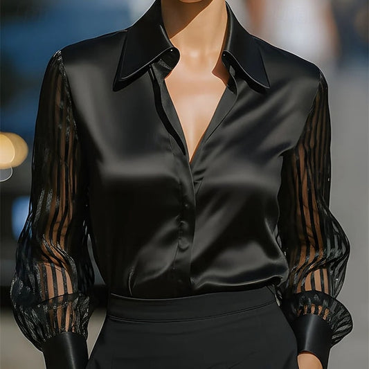 Women's Shirt Elegant Satin Top Blouse Ruched Eyelet