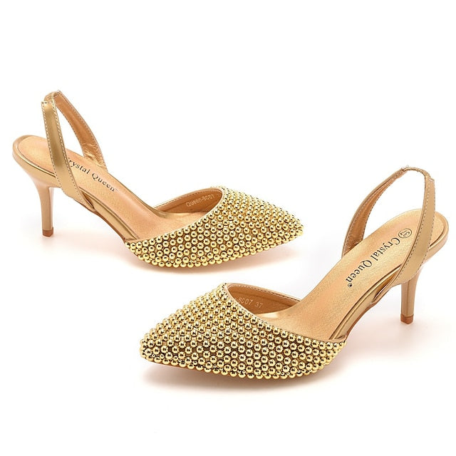 with Pearl Heels Women's Embellishments – White Slingback