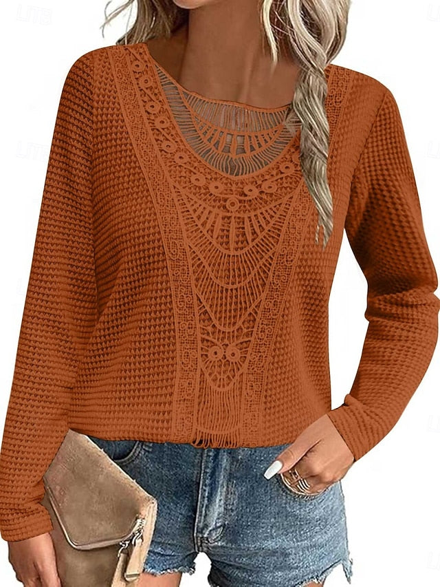 Women's Blouse Lace Patchwork Solid Color Elegant Stylish