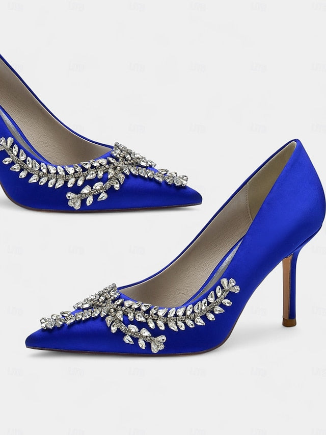 – Satin Women's Stiletto Heels Rhinestone-Embellished