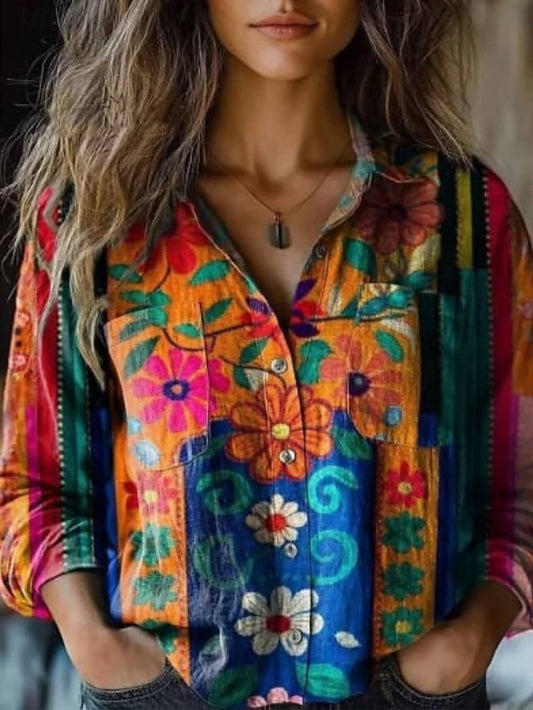 Women's Shirt Boho Shirt Buttons Print Floral Graphic