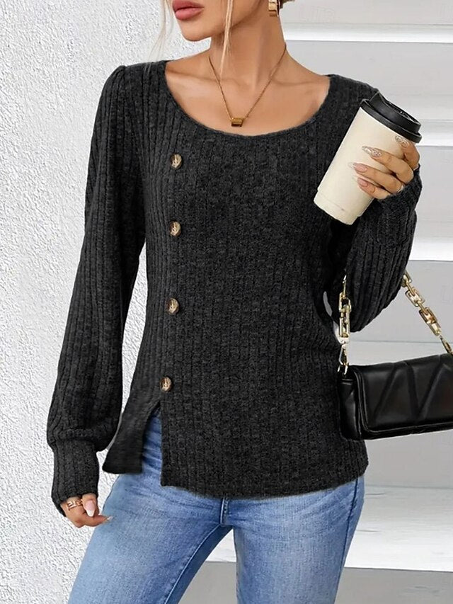 Women's Blouse Buttons Solid Color Stylish Casual Long