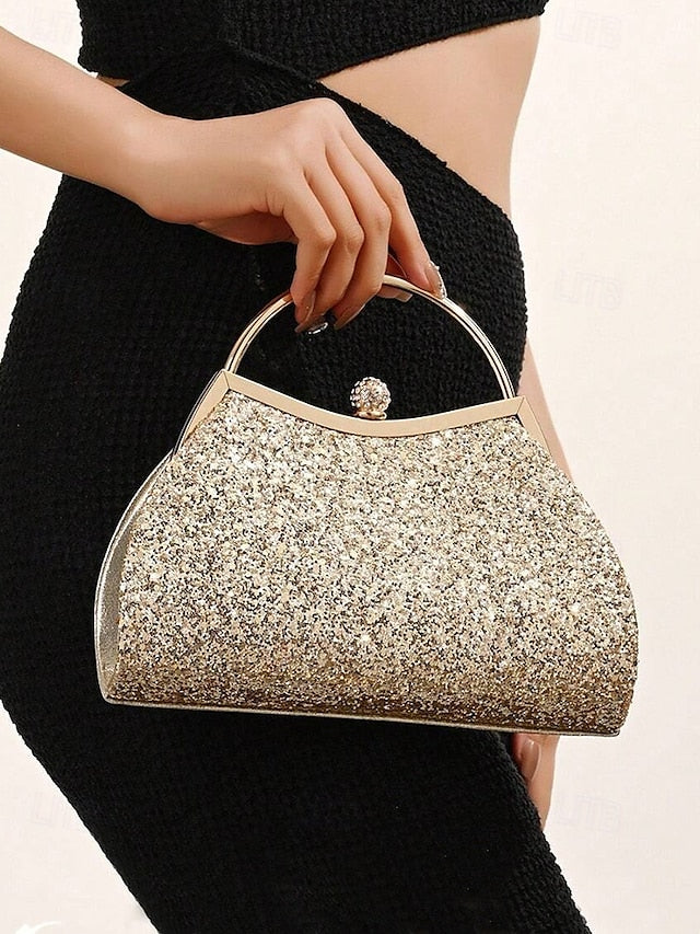 Women's Glitter Sequin Top Handle Clutch Bag, Sparkling