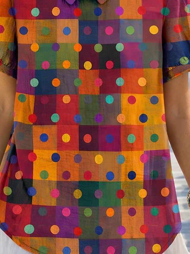 Women's Blouse Buttons Print Graphic Plaid Vacation Vintage