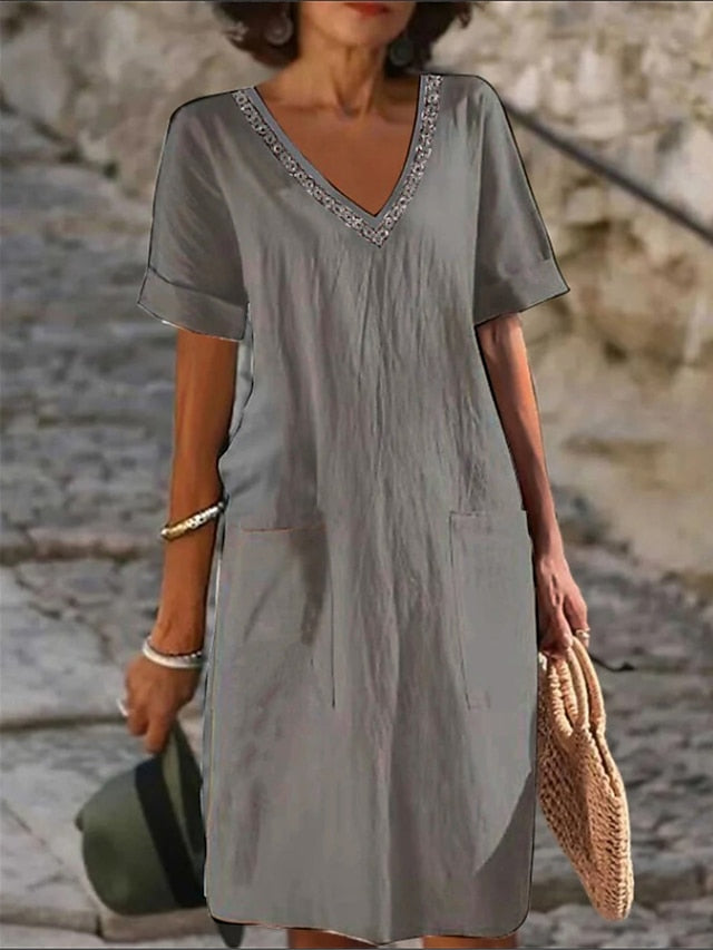 Women's Black Pink Gray Summer Spring Midi Dress Faux