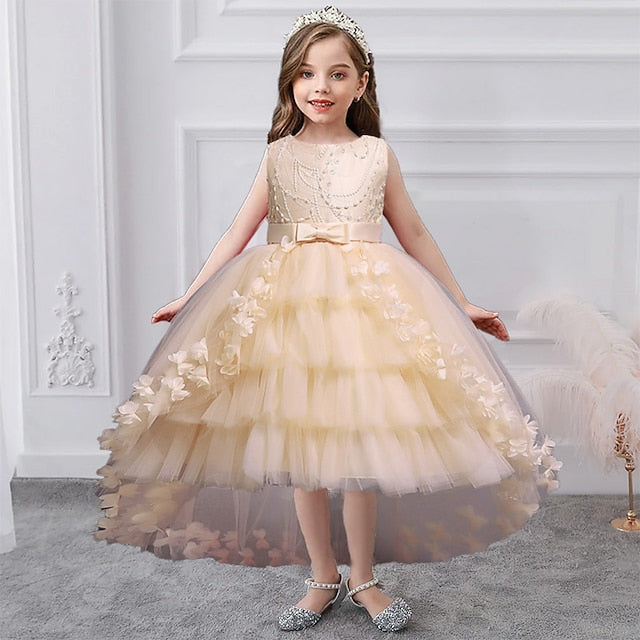 Colored Solid Flower Dress Girl Kids Girls'
