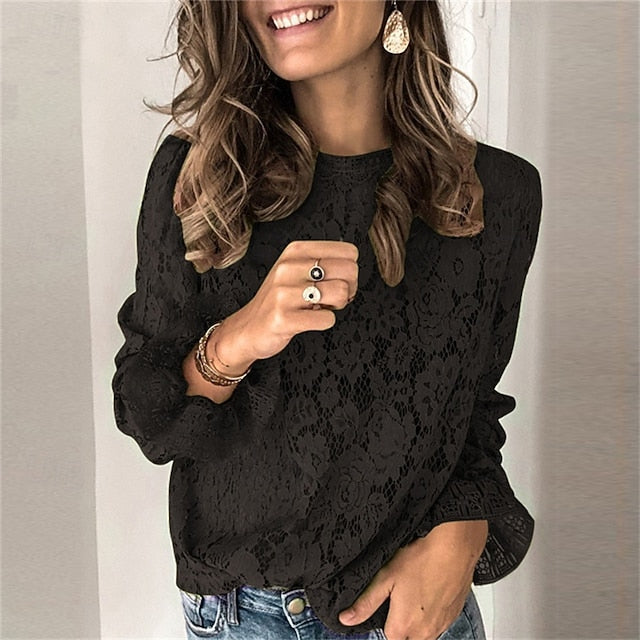 Women's Blouse Dressy Tops Lace Tops Ruched Lace Eyelet