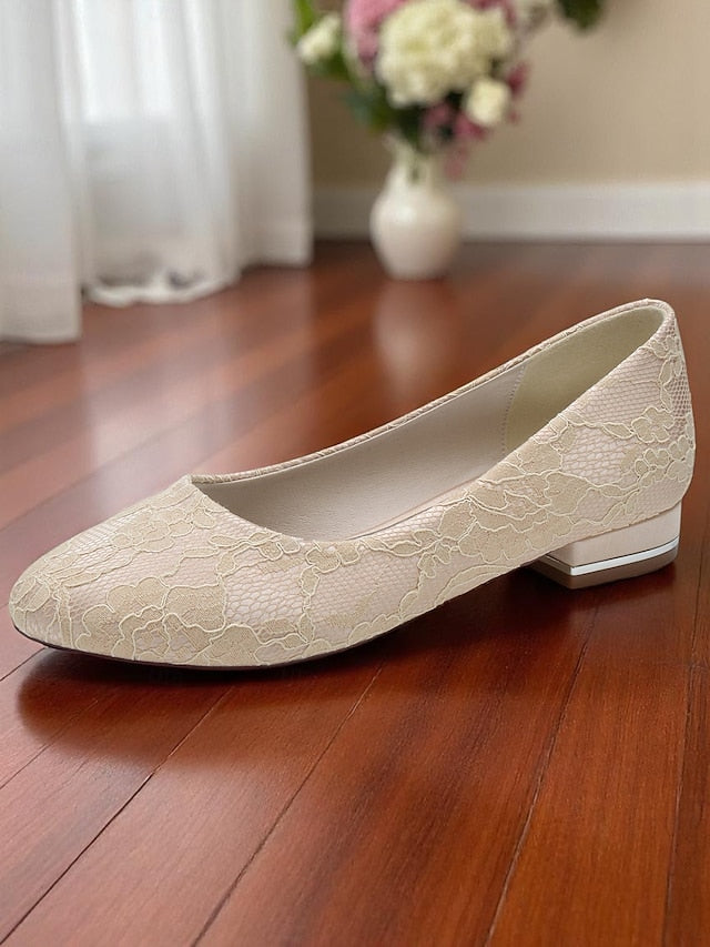 Heel Women's Lace Ivory Wedding Flats Low