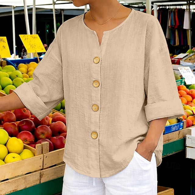 Women's Cotton Linen Shirt Summer Shirt Beach Shirt Button
