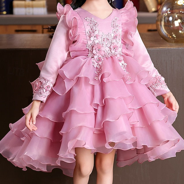Wedding Dress Sleeve Party Special Kids Long Girls' Flower