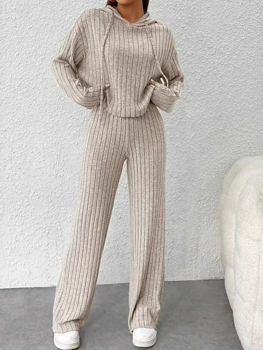 Women's Pants Sets Bolero Top Long Sleeve Hooded Solid