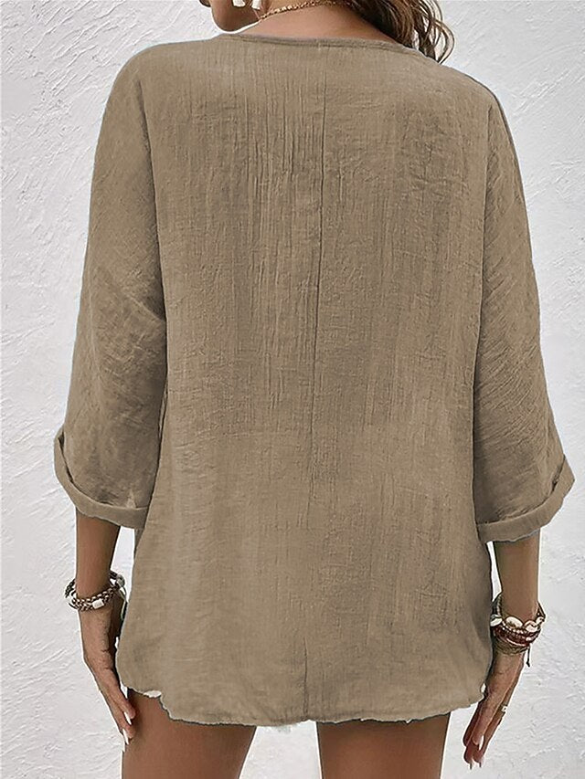 Women's Shirt Blouse Ruched Buttons Plain Elegant Vacation