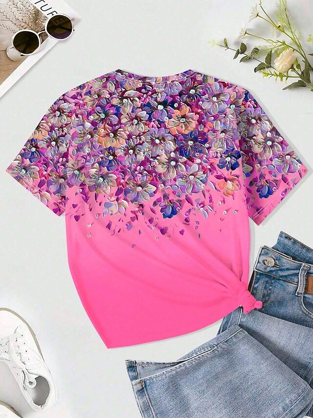 Women's T Shirt Print Floral Casual Short Sleeve Round Neck