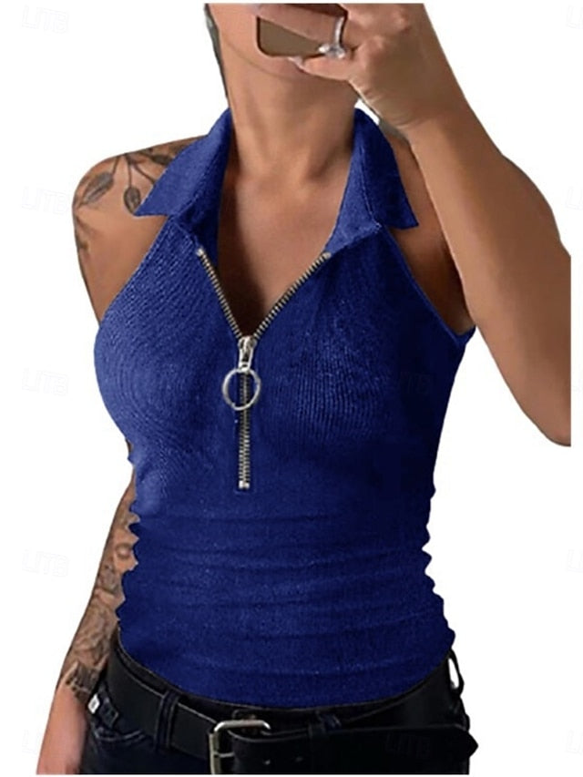 Women's Camisole Tank Top Zipper Solid Color Modern Casual