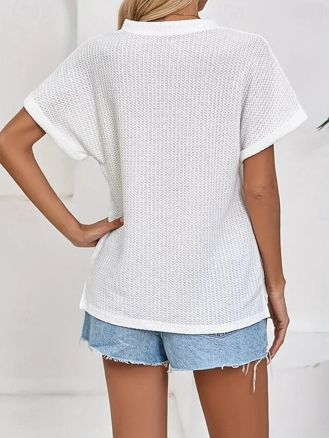 Women's Blouse Buttons Solid Color Stylish Casual Short