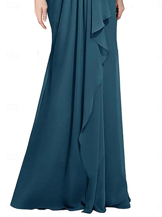 Dress Mother Floor Length Neck Bride Elegant V the of A-Line
