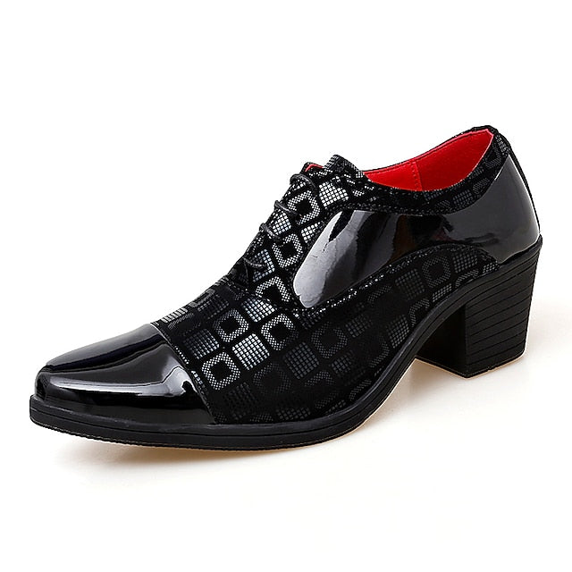 Black and Patent Oxford Leather Red Men's Shoes Block Heel