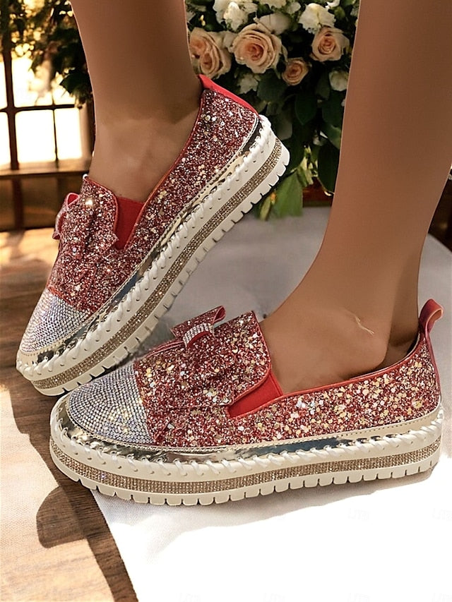Women – Rhinestone Glittery for Sparkling Slip-On Loafers