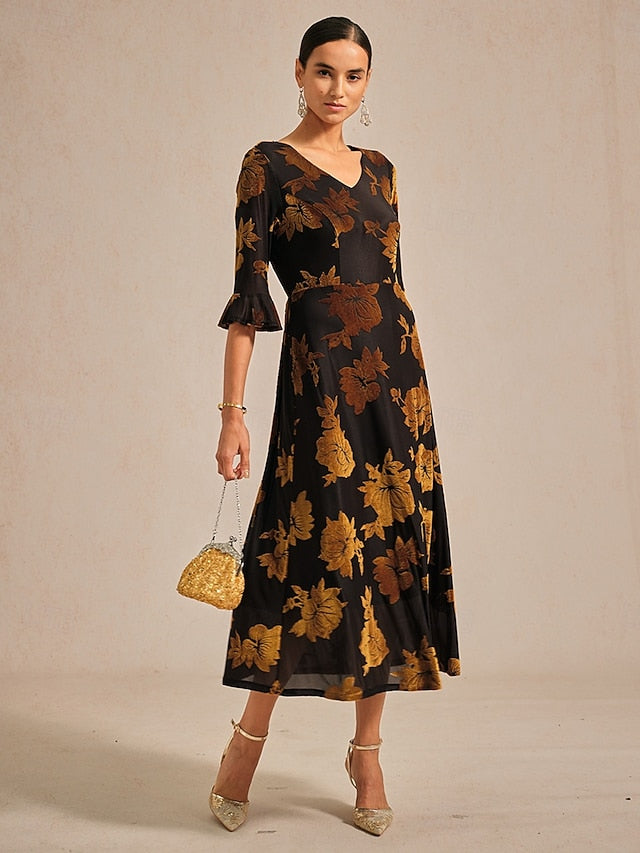 Women's Midi Dress Velvet Dress Elegant Wedding Guest