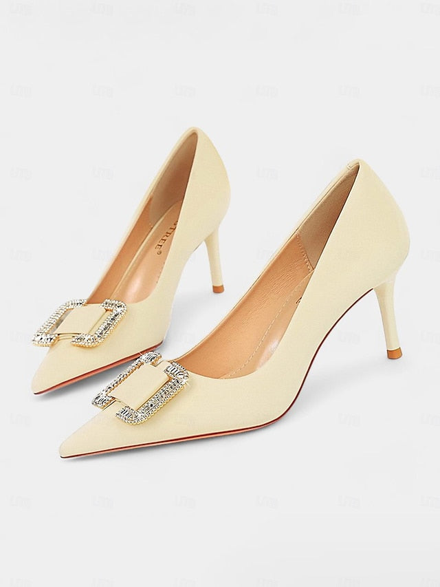 Women: for Pumps Satin Elegant Rhinestone with Buckle Green