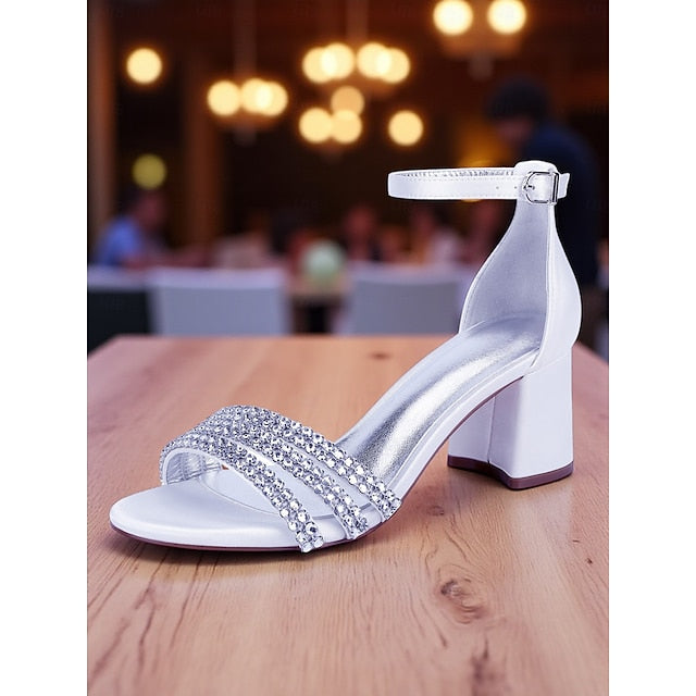 Rhinestone Satin Women's Purple Heel with Block Sandals