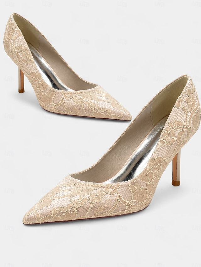 Heels Lace-Embroidered Stiletto Women's Pointed-Toe -