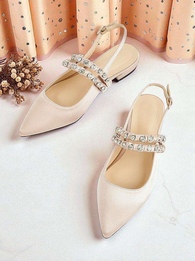 Toe Flats Women's Satin Pointed - Slingback Rhinestone