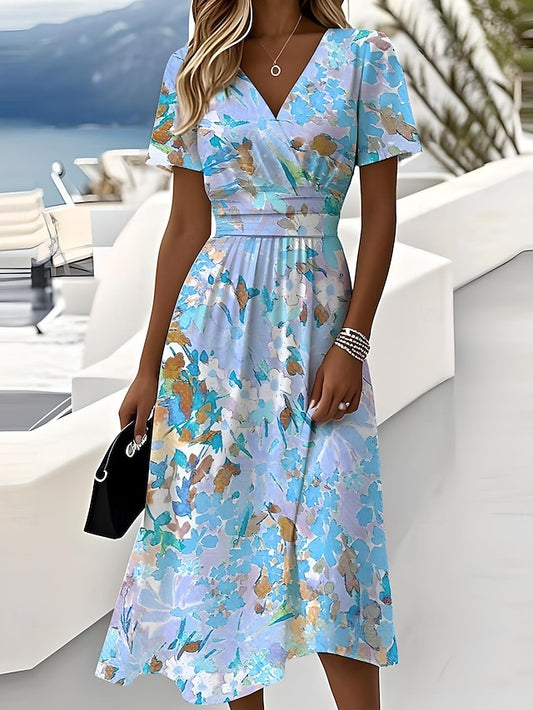 Women's Elegant Midi Dress A Line Dress Wrap Dress V Neck