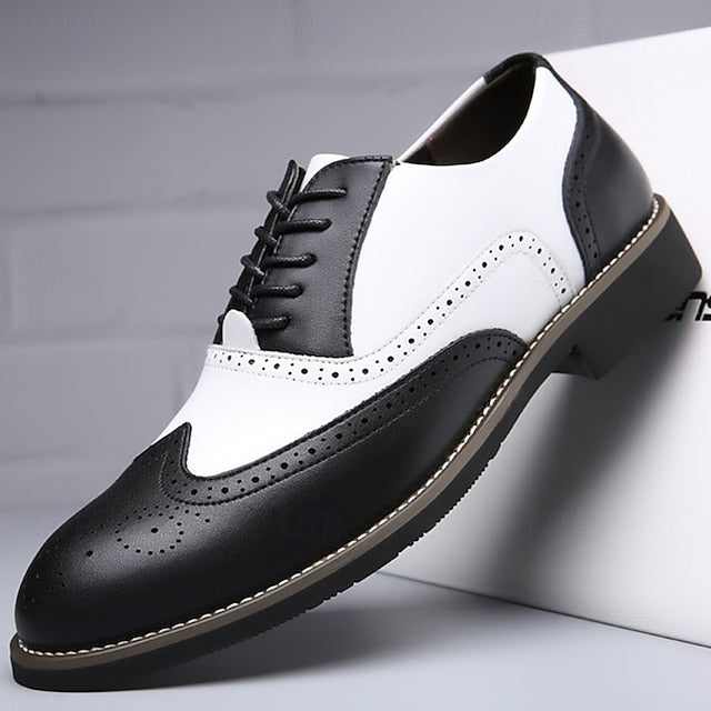 Men's Oxford Wingtip White Shoes Two-Tone in Brogue