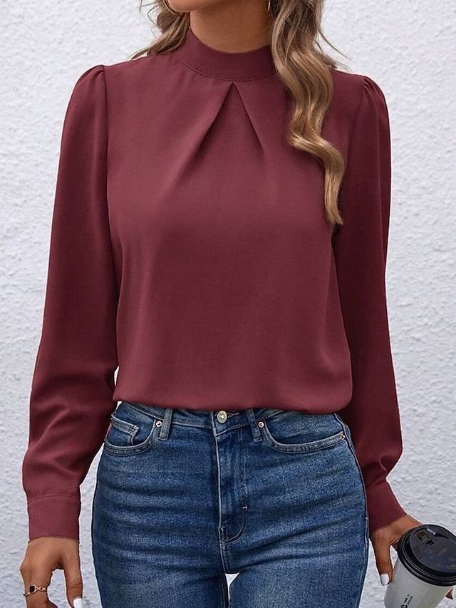 Women's Shirt Elegant Dressy Satin Top Solid Color Stylish