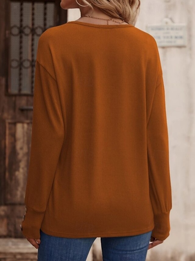 Women's T Shirt Tee Top Buttons Solid Color Fashion Stylish