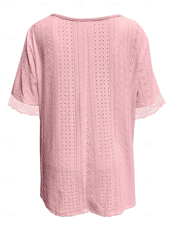 Women's T Shirt Lace Embroidered Plain Elegant Fashion