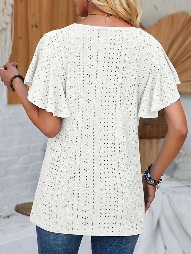 Women's Pointelle Shirt Eyelet Top Lace Shirt Lace Short