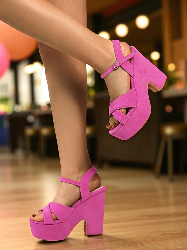 Suede Hot Women's Sandals Platform with Pink Ankle - Strap