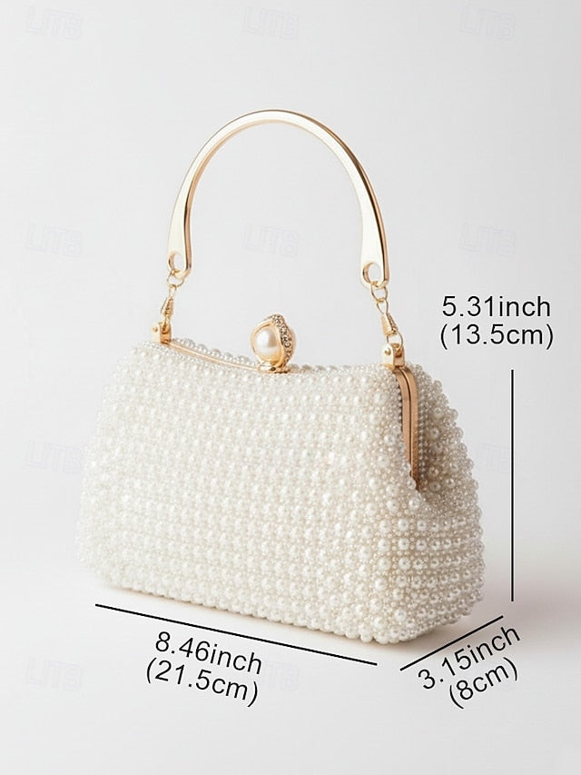 Clutch Beaded Gold Pearl Handle Women's with Bag Evening