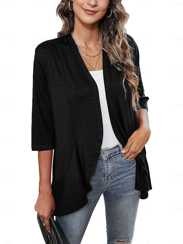 Women's Blouse Ruffle Cardigan Work Elegant Stylish Modern