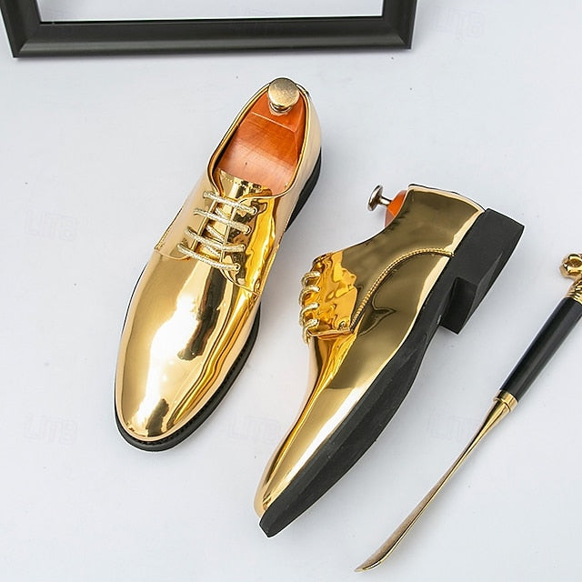 Patent Men Lace-Up – Sleek Shoes Shiny for Gold Leather
