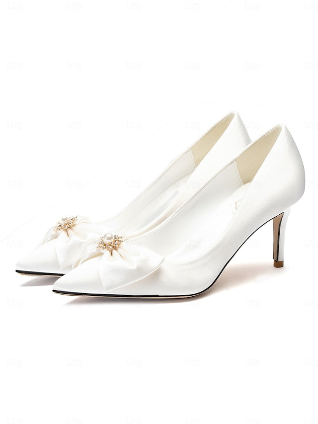 Satin – Women's Pumps Wedding Chic Bow Pointed Toe