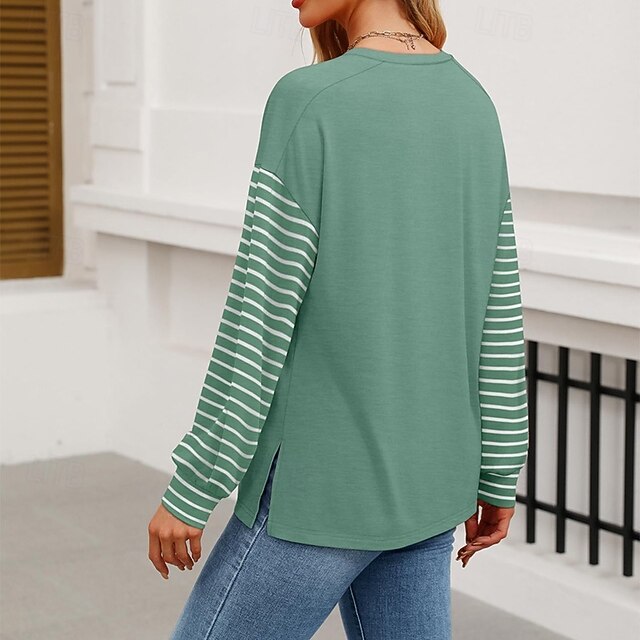 Women's T Shirt Tee Top Patchwork Striped Fashion Classic