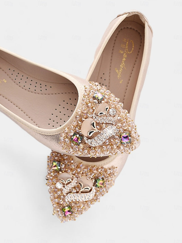 Foldable Rhinestone Flats Ballet with Black Women's