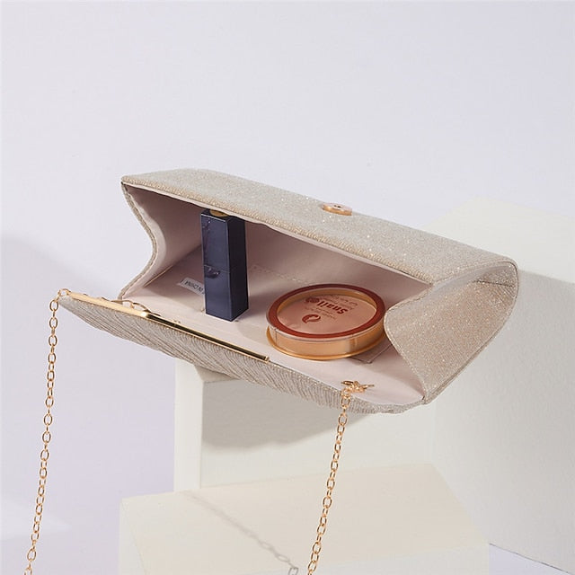 Women's with Evening Elegant Glitter Clutch Gold Metal Bag