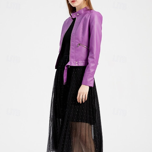 Jacket Pocket Leather Women's Zipper Faux Comfortable