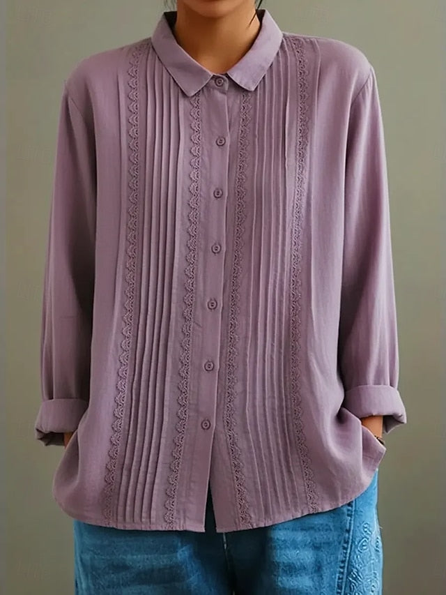 Women's Casual Shirt Button Up Shirt Blouse Ruched Solid