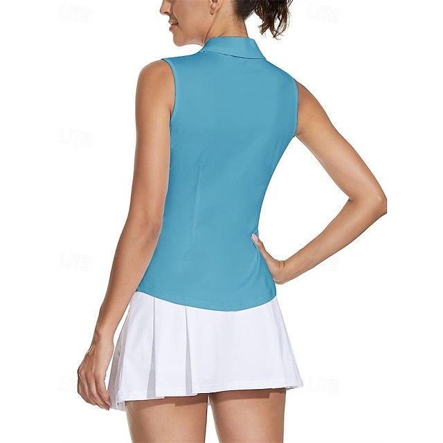 Women's Solid Colored Tennis Shirt Sleeveless Zipper UPF50+