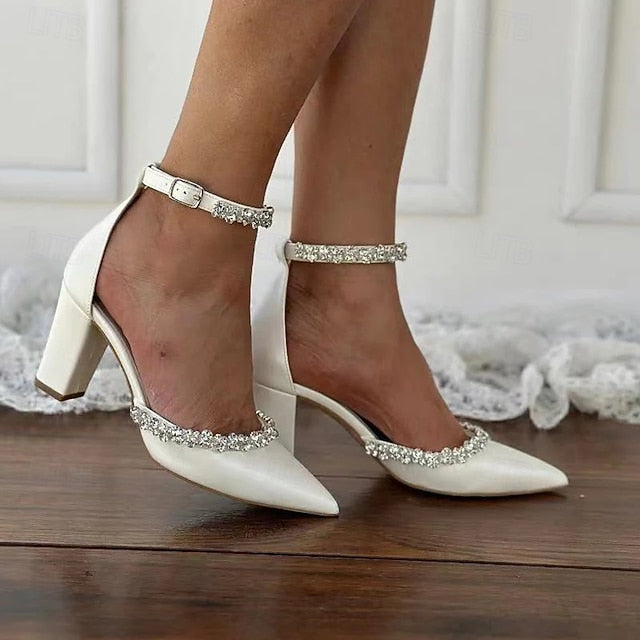 Wedding Heel Women's Shoes Pointed Toe – Block with White