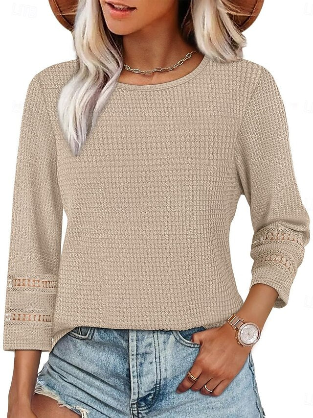 Women's Blouse Lace Patchwork Solid Color Stylish Casual