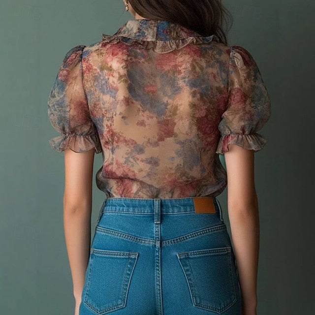 Women's Shirt Boho Shirt Blouse Ruffle Shirt Ruffle Floral