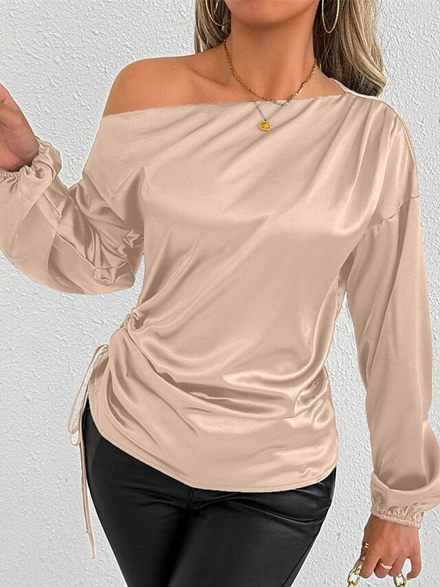Women's Shirt Elegant Dressy Satin Top Asymmetric Solid