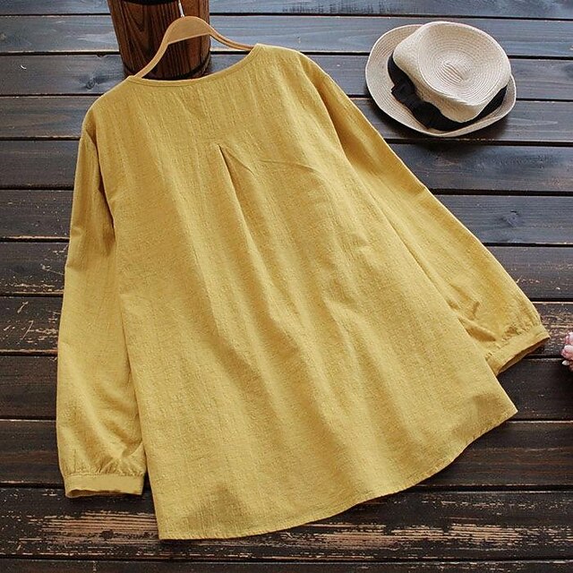 Women's Shirts Long Cotton Top Faux Cotton Linen White