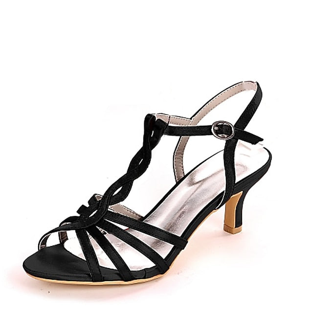 Elegant Strappy Satin Sandals – Purple Women's Mid-Heel